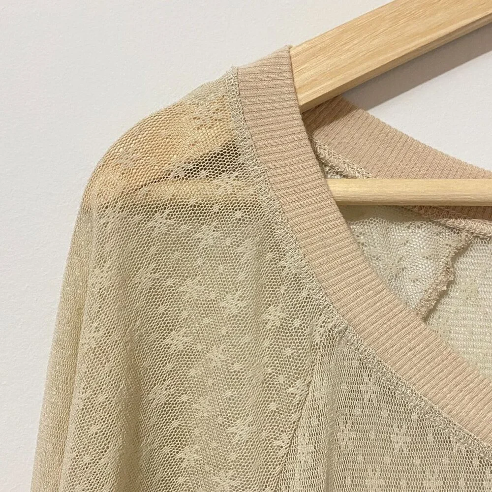 Vintage Sheer Floral Lace Open Knit Pointelle Sweater Top Scoop Neck Spring - Picture 4 of 10